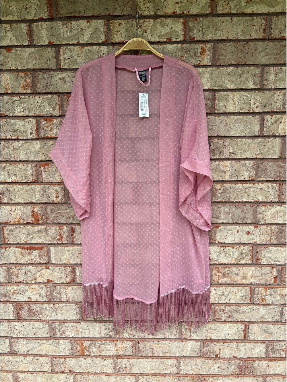 Mixit Swiss Dot Kimono With Fringe